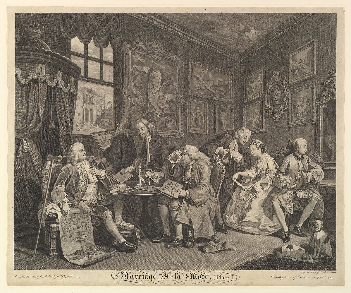 Marriage A-la-Mode, Plate I, Gérard Jean-Baptiste Scotin (French, Paris 1698–after 1755), Etching and engraving; fourth state of five 