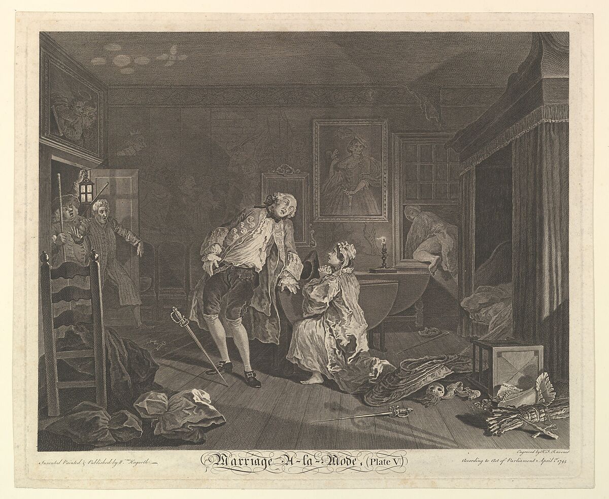 Marriage A-la-Mode, Plate V, Simon Francis Ravenet, the elder  French, Etching and engraving; fourth state of four