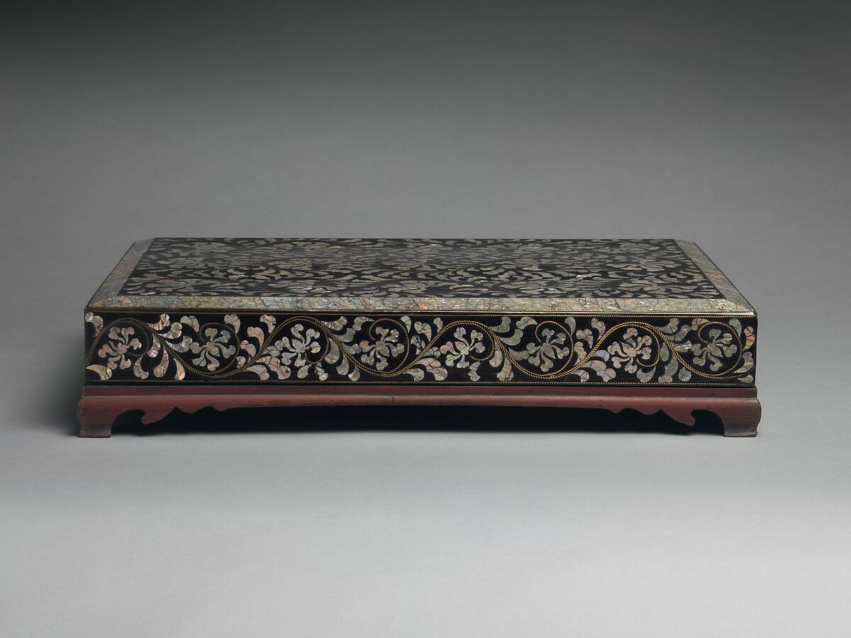 Stationery box decorated with peony scrolls, Lacquer inlaid with mother-of-pearl, Korea