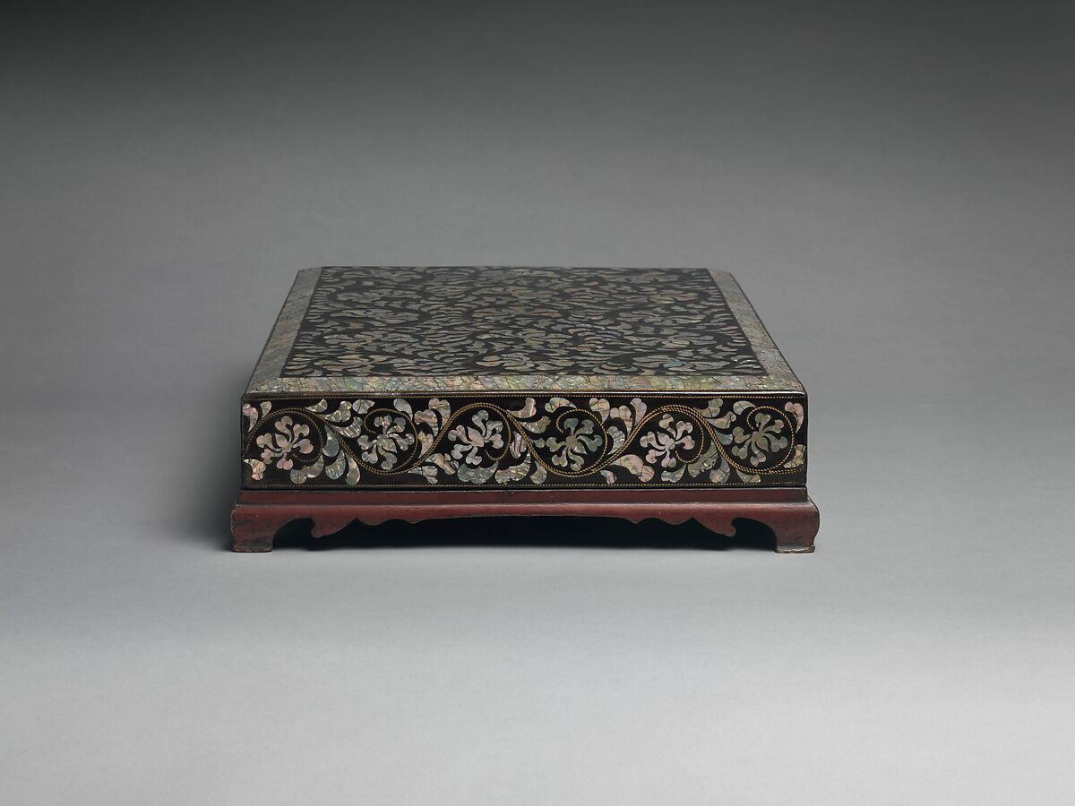 Stationery box decorated with peony scrolls, Lacquer inlaid with mother-of-pearl, Korea