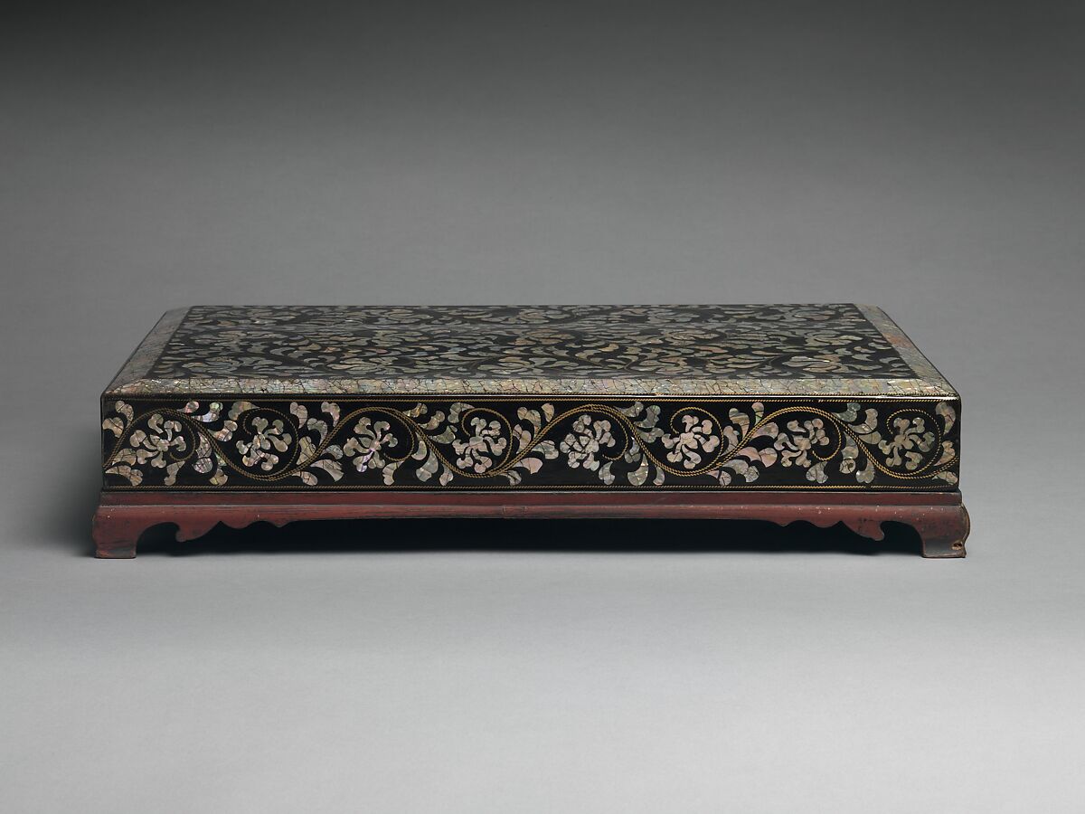 Stationery box decorated with peony scrolls, Lacquer inlaid with mother-of-pearl, Korea