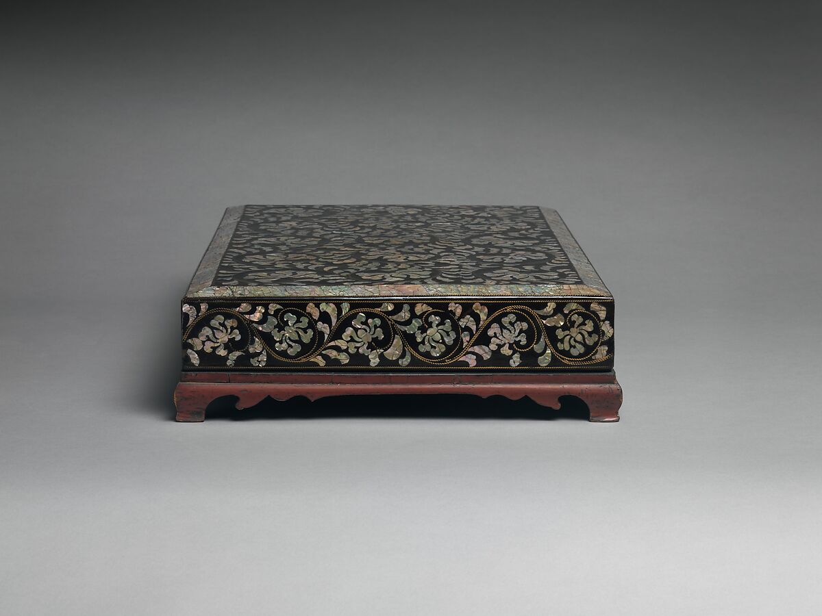 Stationery box decorated with peony scrolls, Lacquer inlaid with mother-of-pearl, Korea
