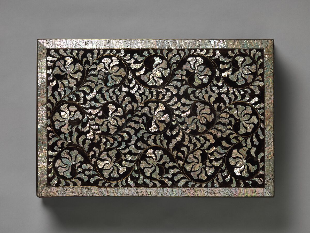 Stationery box decorated with peony scrolls, Lacquer inlaid with mother-of-pearl, Korea