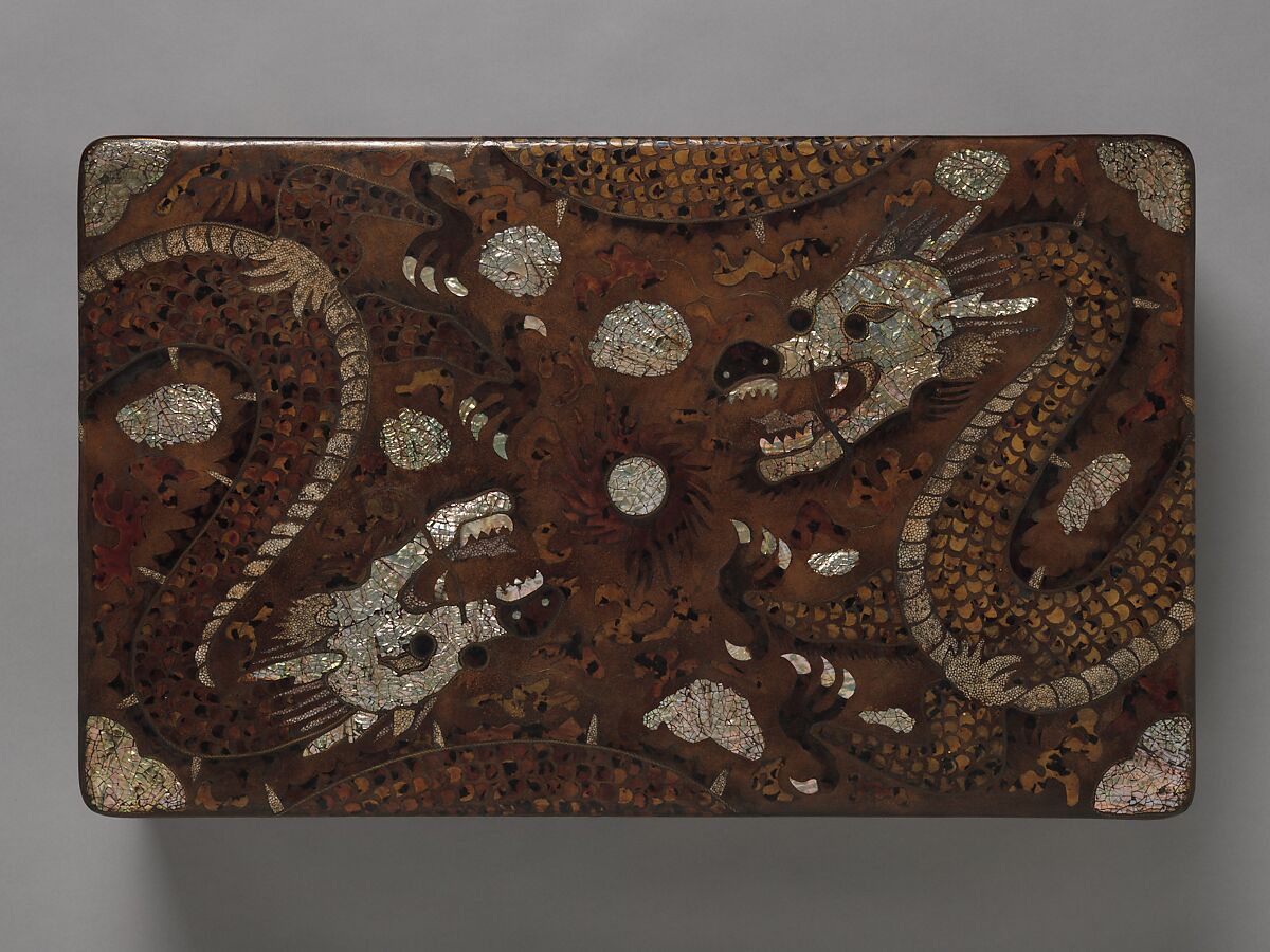 Clothing box decorated with dragons, Lacquer inlaid with mother-of-pearl, tortoiseshell, and ray skin, Korea