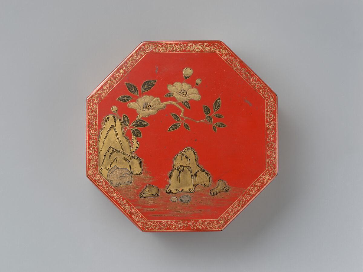 Octagonal incense box, Red lacquer with raised-gold and litharge painting and engraved-gold decoration, Japan (Ryūkyū Islands)