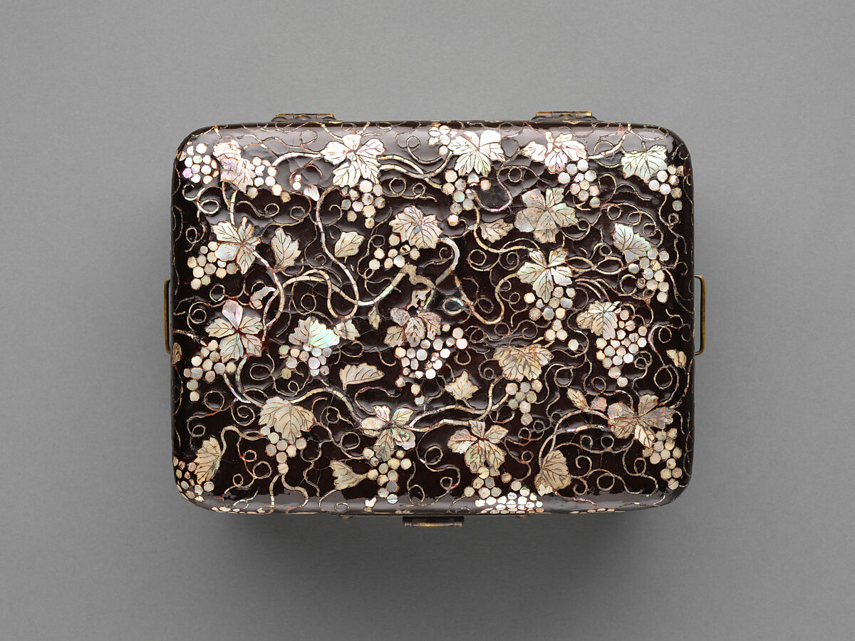Box with Grapevines, a Squirrel, and a Garden Scene, Lacquered wood with mother-of-pearl inlay, Japan, Ryūkyū Islands
