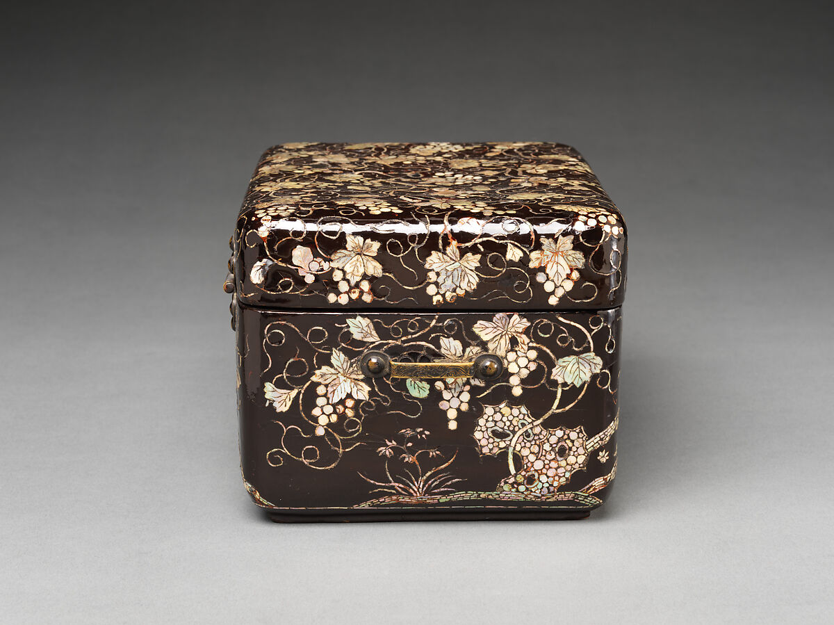 Box with Grapevines, a Squirrel, and a Garden Scene, Lacquered wood with mother-of-pearl inlay, Japan, Ryūkyū Islands