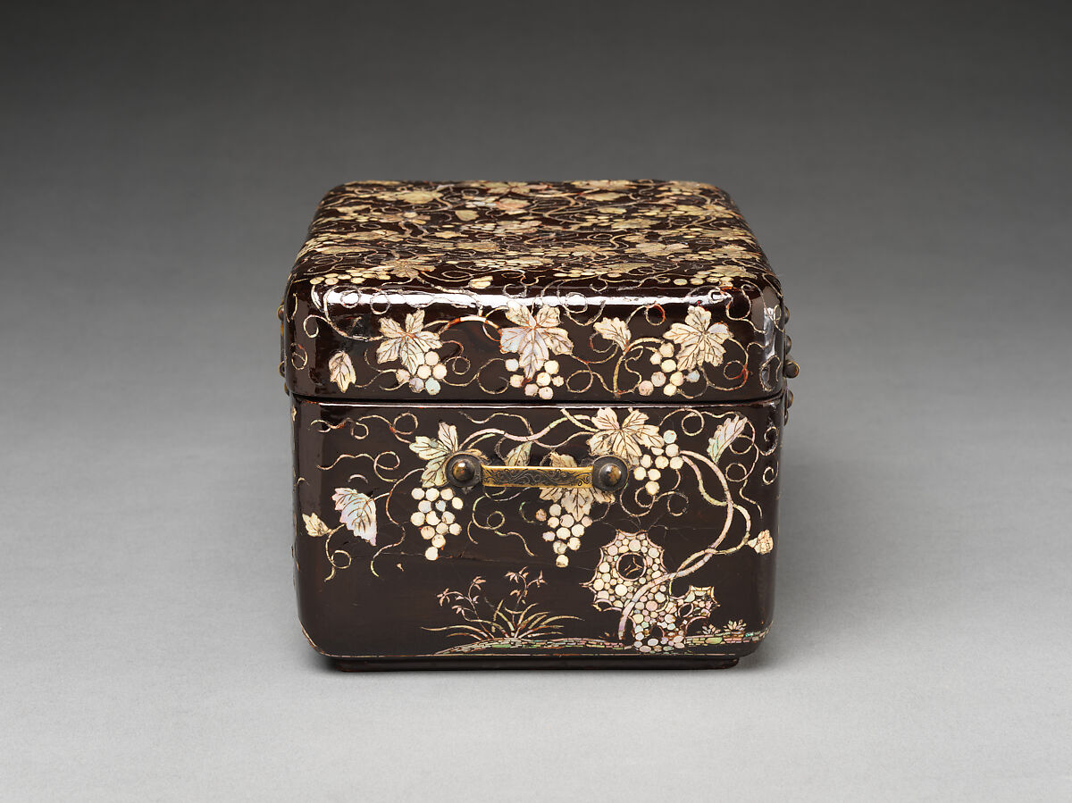 Box with Grapevines, a Squirrel, and a Garden Scene, Lacquered wood with mother-of-pearl inlay, Japan, Ryūkyū Islands