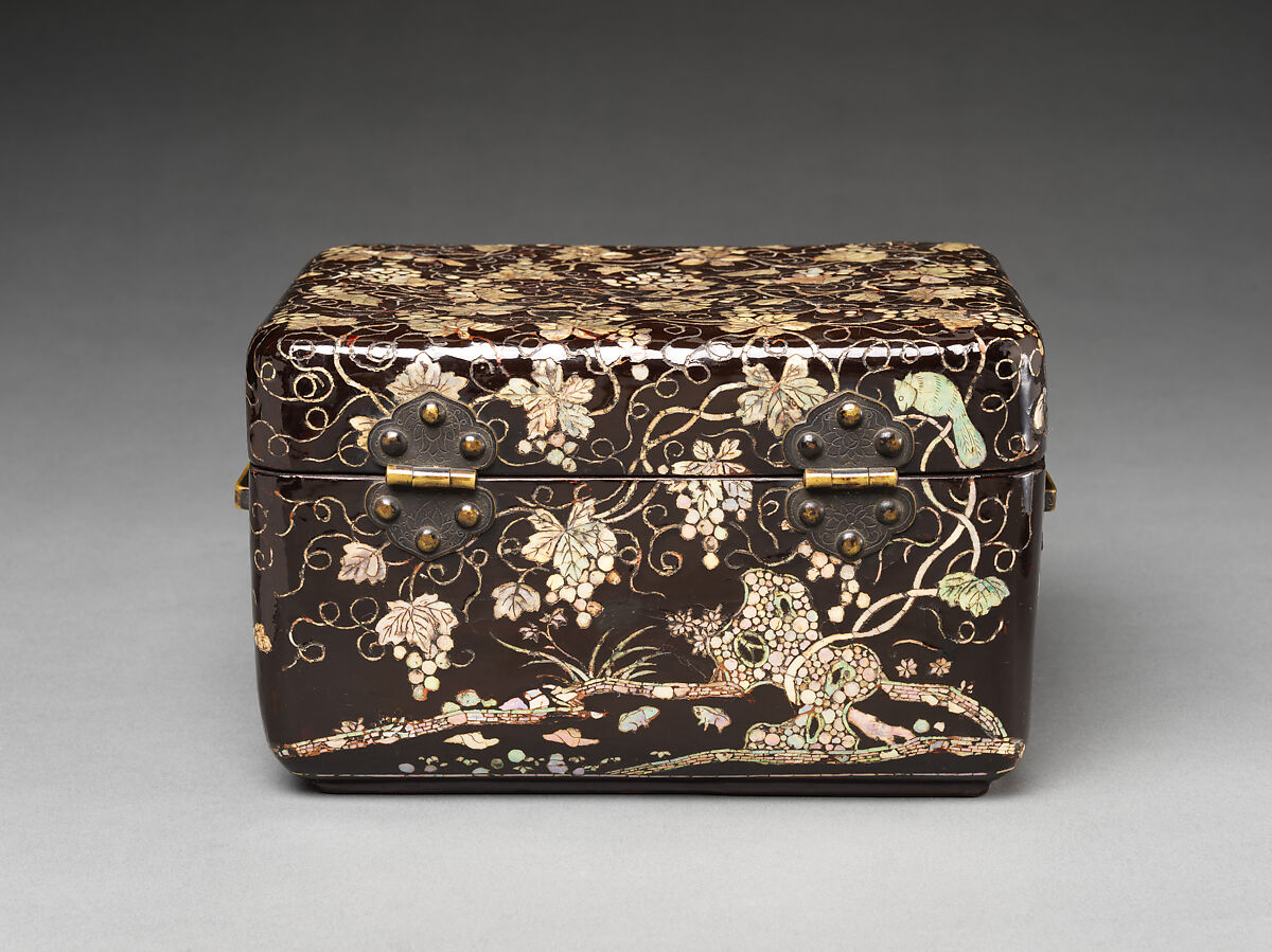 Box with Grapevines, a Squirrel, and a Garden Scene, Lacquered wood with mother-of-pearl inlay, Japan, Ryūkyū Islands