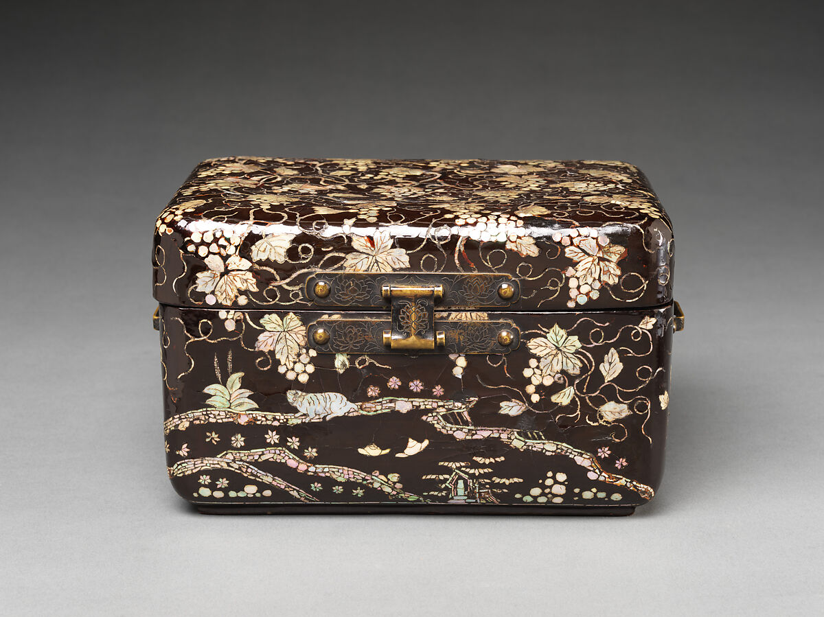 Box with Grapevines, a Squirrel, and a Garden Scene, Lacquered wood with mother-of-pearl inlay, Japan, Ryūkyū Islands