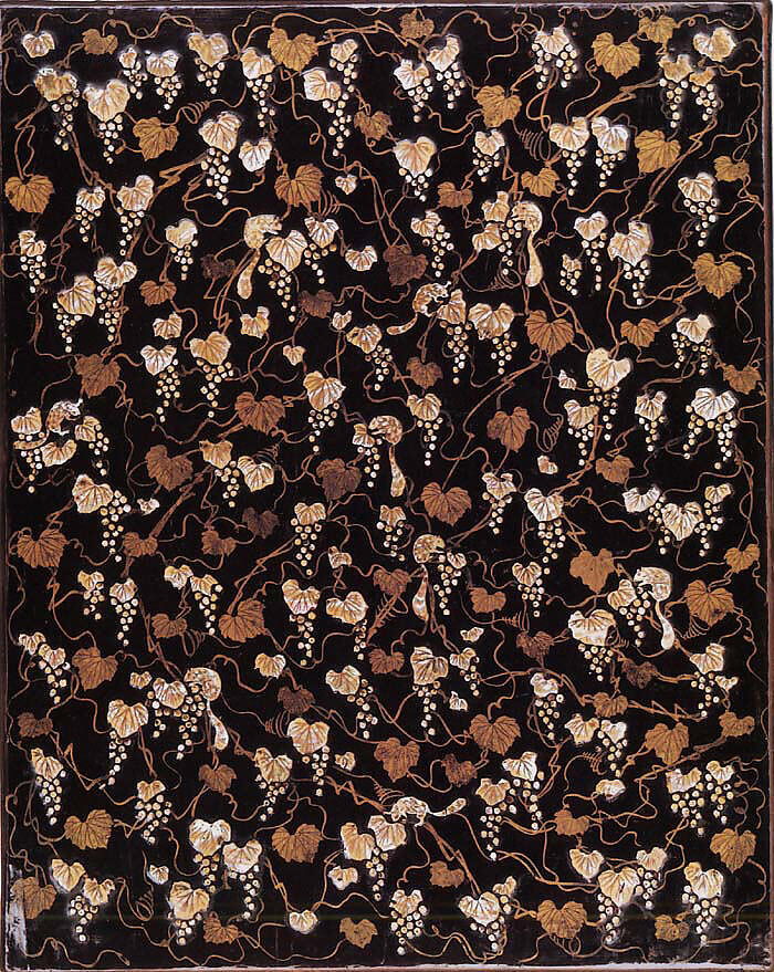 Stationery box with decoration of grapes and squirrels, Black lacquer with mother-of-pearl inlay and gold painting, Japan (Ryūkyū Islands)