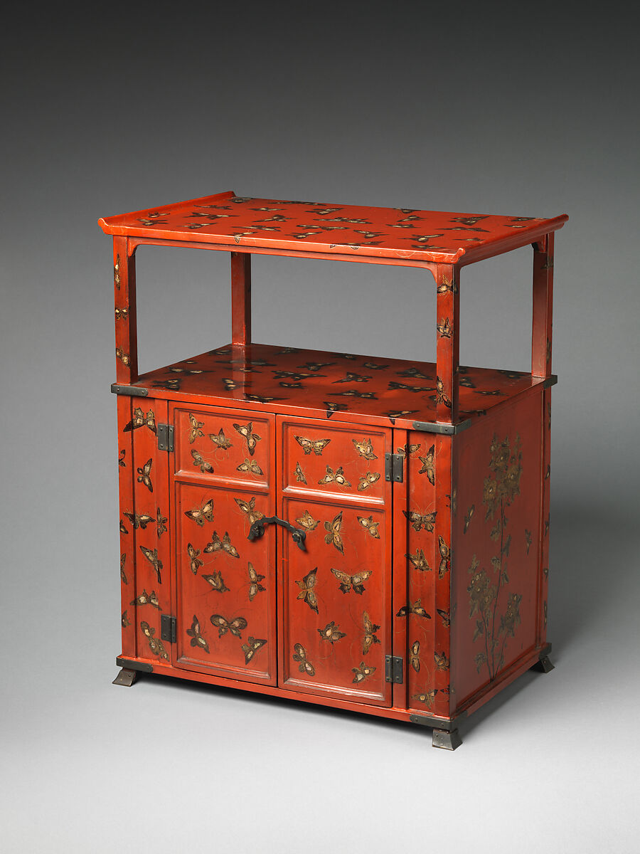 Cabinet with Design of Butterflies, Red lacquer with painted decoration, inlaid with mother-of-pearl, Japan (Ryūkyū Islands) 