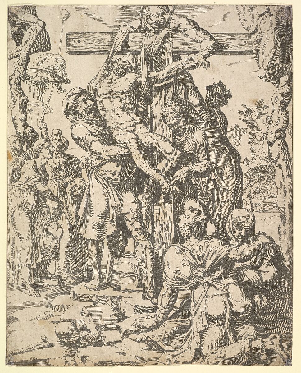 The Descent from the Cross, from The Fall and Salvation of Mankind through the Life and Passion of Christ, plate 27, Dirck Volckertsz Coornhert (Netherlandish, Amsterdam 1519/22–1590 Gouda), Etching 