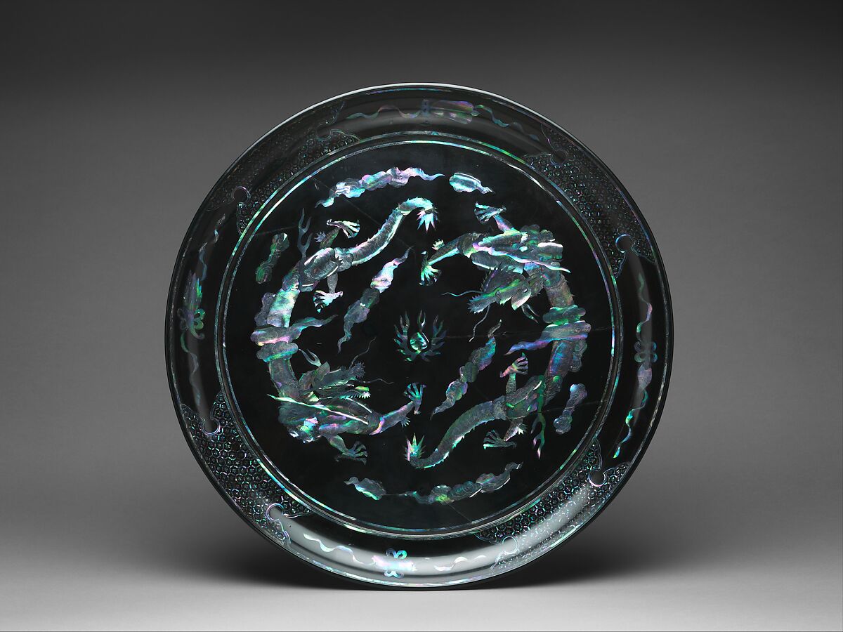 Tray with Pair of Dragons, Black lacquer inlaid with mother-of-pearl, Japan (Ryūkyū Islands) 