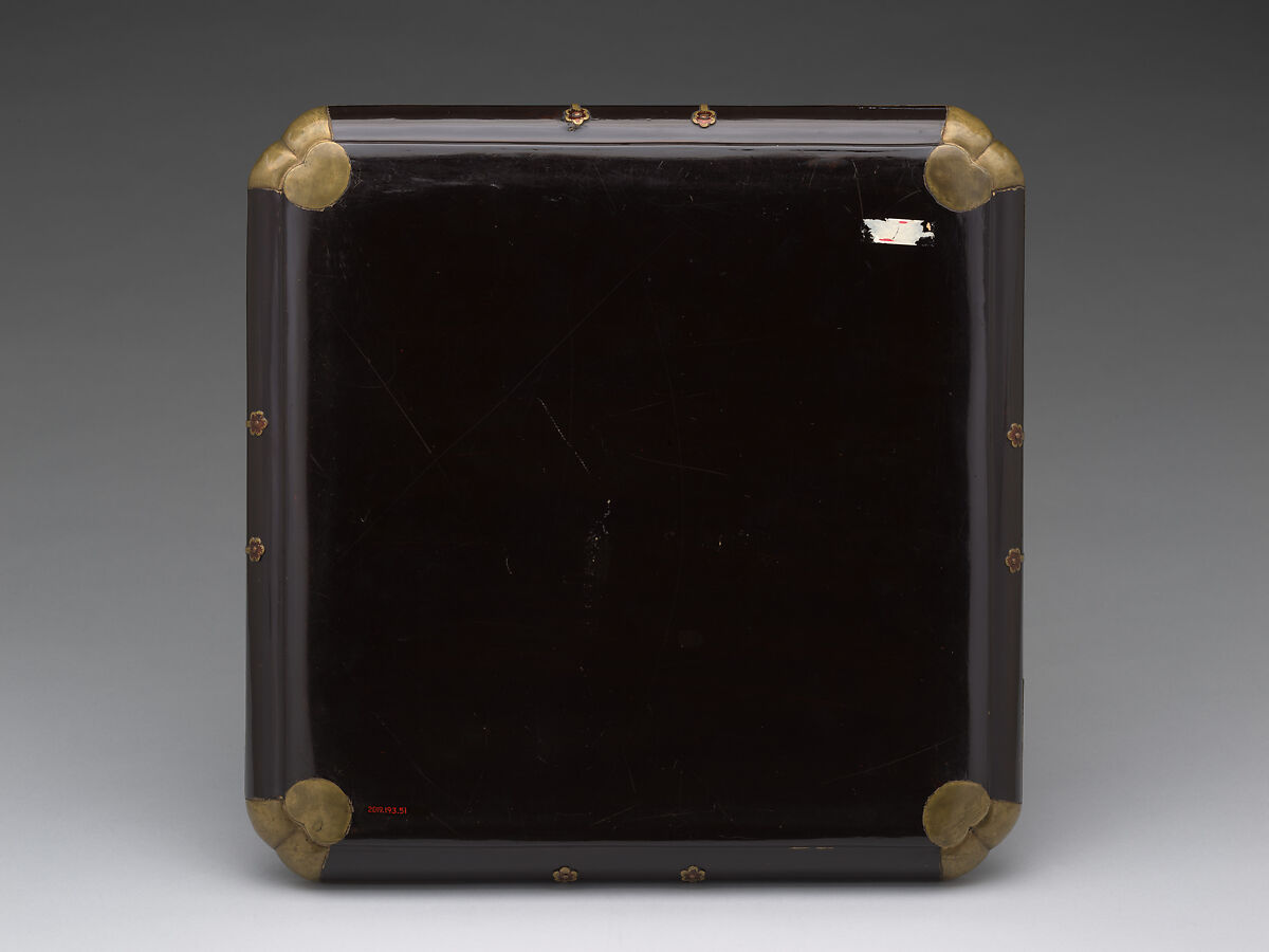 Square tray with floral decoration, Polychrome lacquer painting; brass fittings, Japan (Ryūkyū Islands)