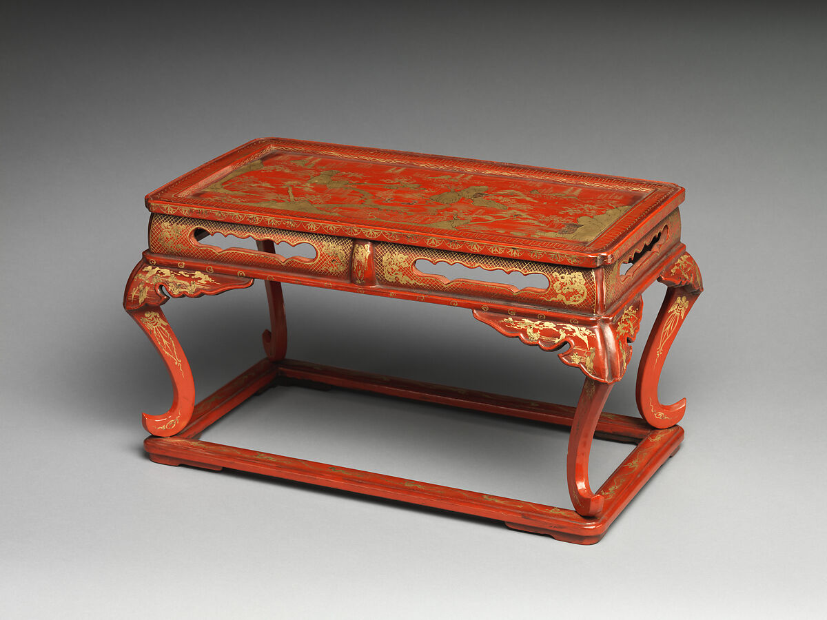 Table with Decoration of a Landscape, Red lacquer with gold painting and mother-of-pearl inlay, Japan (Ryūkyū Islands) 