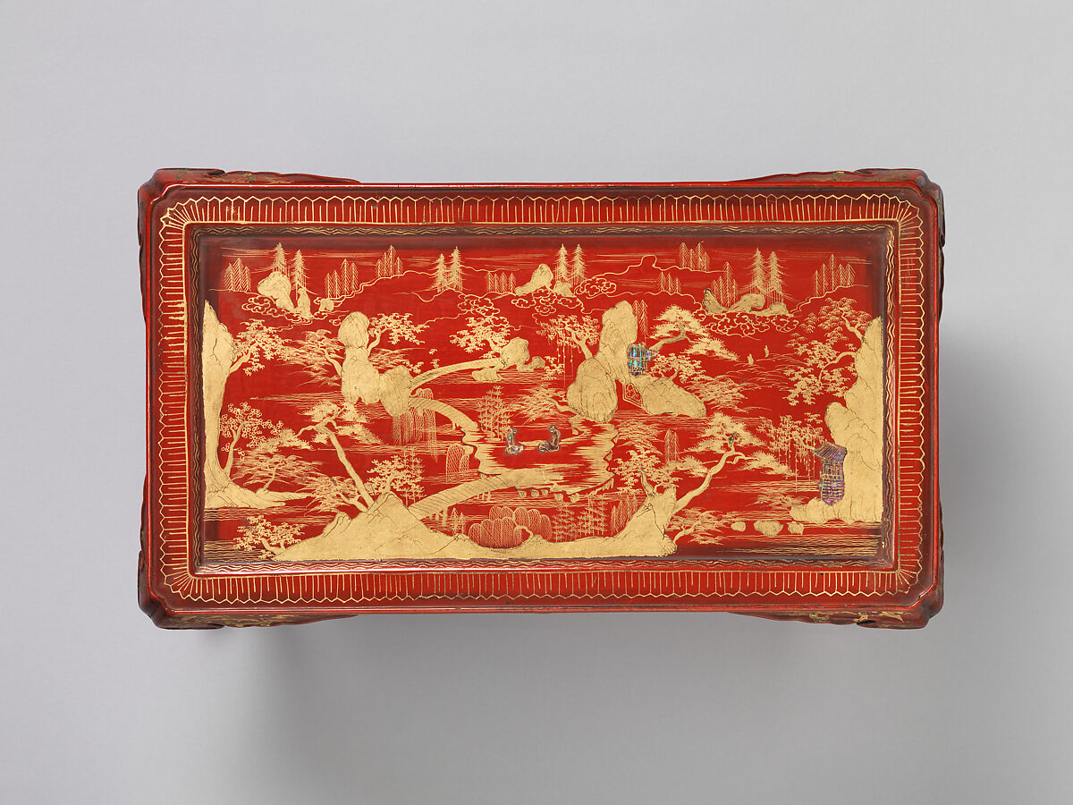 Table with Decoration of a Landscape, Red lacquer with gold painting and mother-of-pearl inlay, Japan (Ryūkyū Islands)