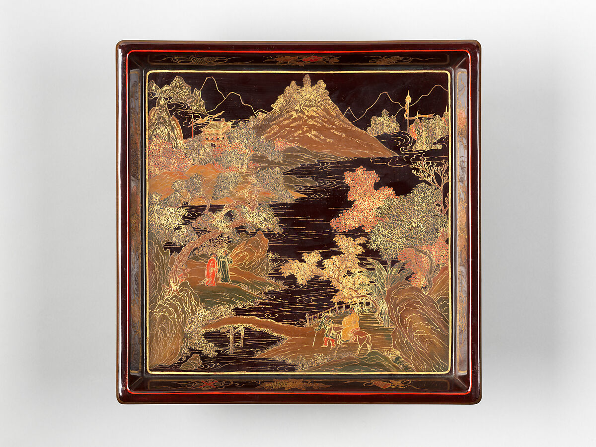 Food stand with decoration of figures in a landscape, Lacquer with gold and litharge painting, Japan (Ryūkyū Islands)