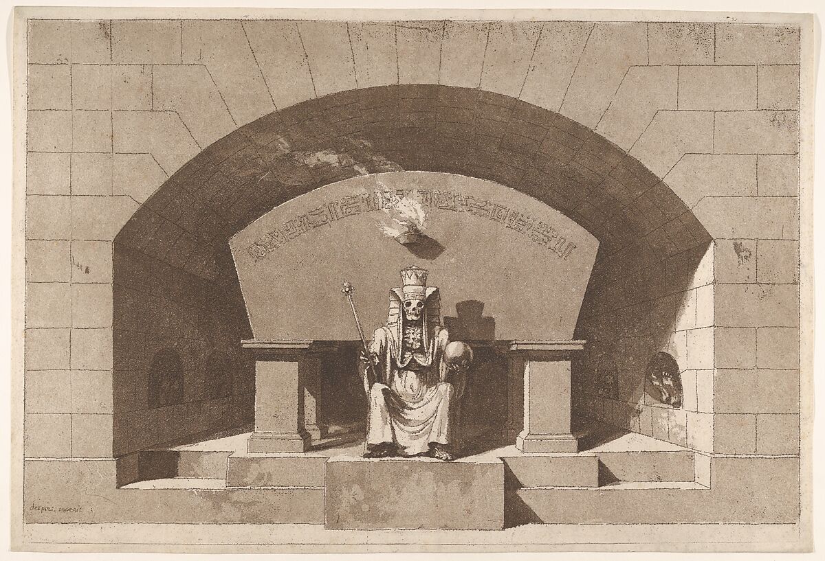 Tomb with Death Enthroned as a Sphinx, Louis Jean Desprez (French, Auxerre 1743–1804 Stockholm), Etching and aquatint, printed in brown ink, ii/ii 