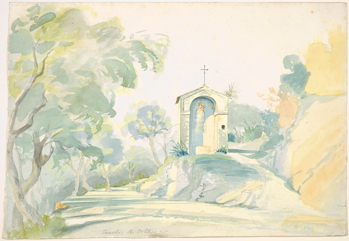 A Roadside Chapel near Tivoli, August Georg Friedrich Lucas (German, Darmstadt 1803–1863 Darmstadt), Watercolor over graphite 