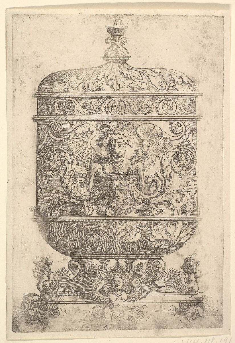 Covered Goblet with Grotesques on a White Background, Albrecht Altdorfer (German, Regensburg ca. 1480–1538 Regensburg), Etching 