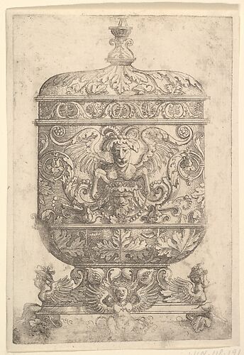 Covered Goblet with Grotesques on a White Background