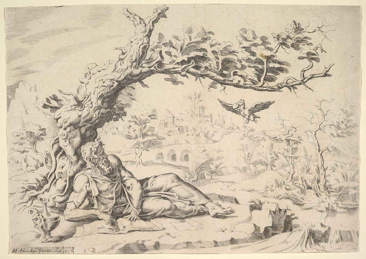 Elijah Fed by Ravens, Dirck Volckertsz Coornhert (Netherlandish, Amsterdam 1519/22–1590 Gouda), Etching 