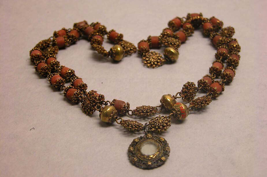 Necklace, Gold and coral, Philippines 