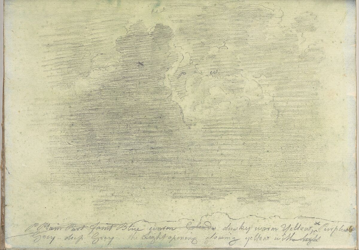 Cloud study (Smaller Italian sketchbook, leaf 14 recto), Joseph Wright (Wright of Derby) (British, Derby 1734–1797 Derby), Brush and yellow wash with touches of blue over graphite 