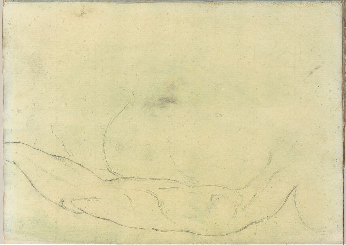 Sketches of male bodies, after Michelangeolo (?)  (Smaller Italian sketchbook, leaf 18 recto), Joseph Wright (Wright of Derby) (British, Derby 1734–1797 Derby), Graphite, brush and yellow wash 