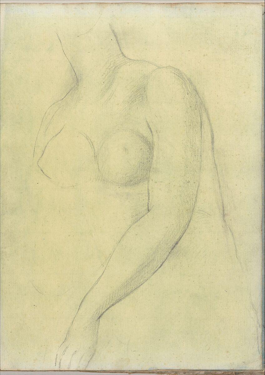 Sketch of a female nude resembling the Medici Venus (Smaller Italian sketchbook, leaf 19 recto), Joseph Wright (Wright of Derby) (British, Derby 1734–1797 Derby), Graphite, brush and yellow wash 