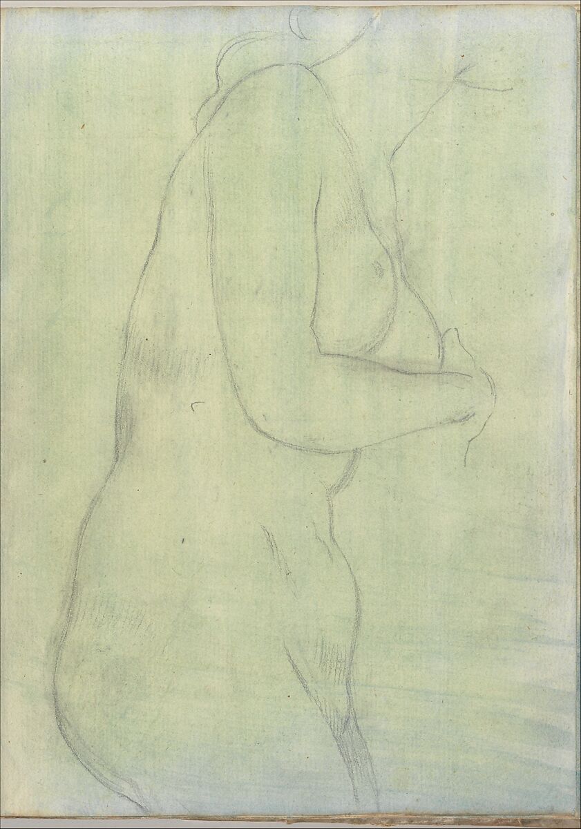 Sketch of a female nude resembling the Medici Venus (Smaller Italian sketchbook, leaf 20 recto), Joseph Wright (Wright of Derby) (British, Derby 1734–1797 Derby), Graphite, brush and green wash 