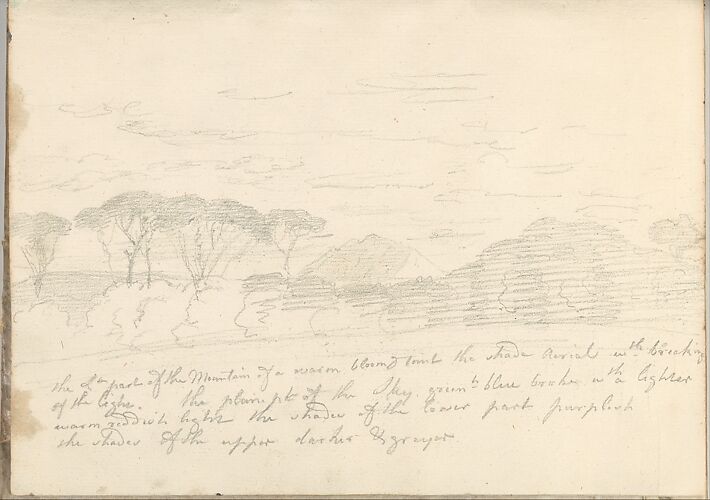 Landscape with Umbrella Pines and Distant Mountain (Smaller Italian Sketchbook, leaf 41 recto)