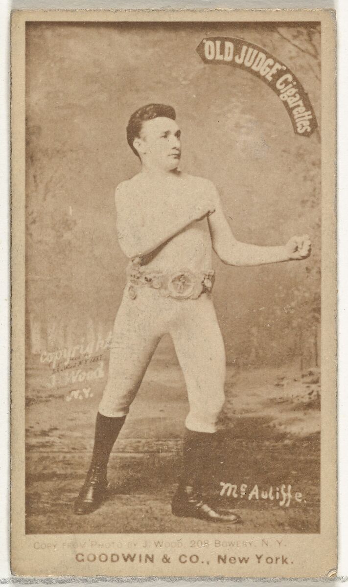McAuliffe, from the Celebrities and Prizefighters series (N174) for Old Judge Cigarettes, Issued by Goodwin &amp; Company, Albumen photograph 