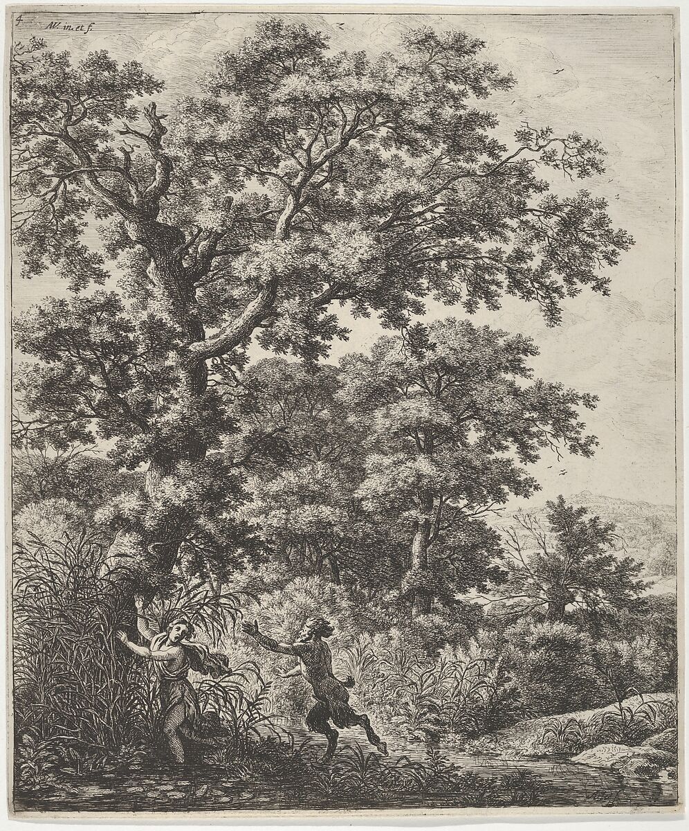 Landscape with Pan and Syrinx, from the Series of Six Mythological Scenes, Anthonie Waterloo (Dutch, Lille 1609–1690 Utrecht), Etching; second state of three. 