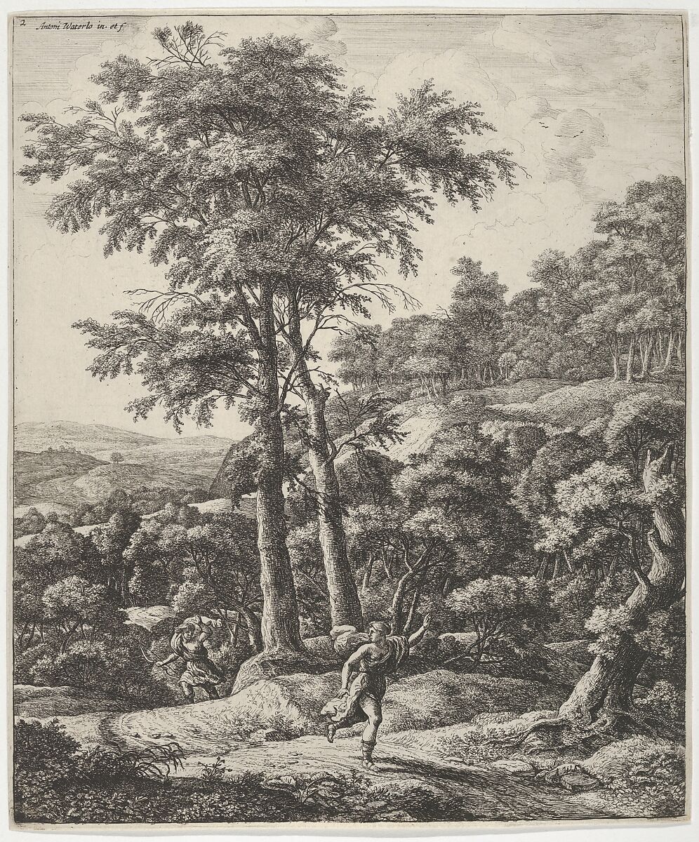 Landscape with Apollo and Daphne, from the Series of Six Mythological Scenes, Anthonie Waterloo (Dutch, Lille 1609–1690 Utrecht), Etching; first state of three 