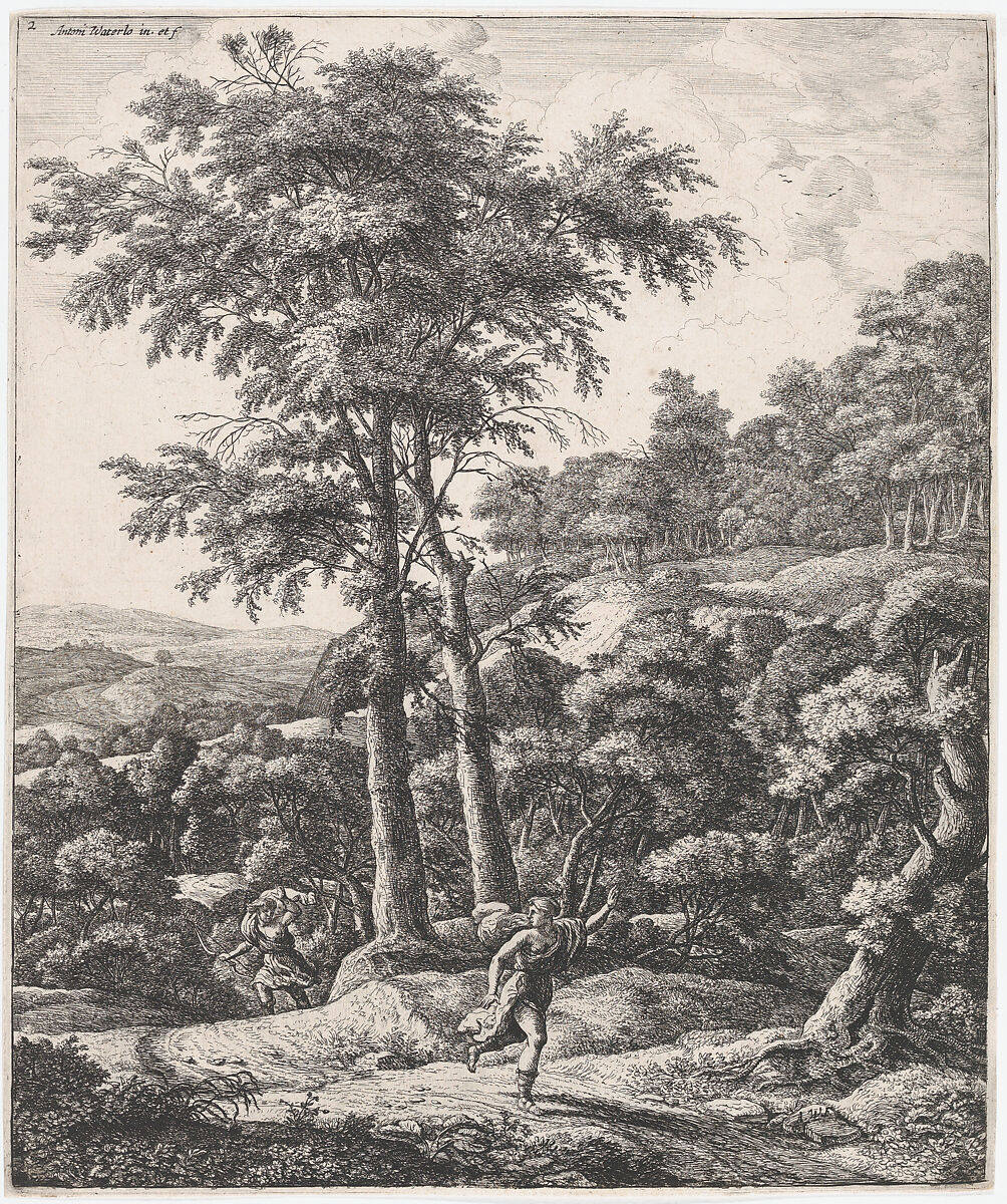 Landscape with Apollo and Daphne, from "Six Mythological Scenes", Anthonie Waterloo (Dutch, Lille 1609–1690 Utrecht), Etching; first state of three