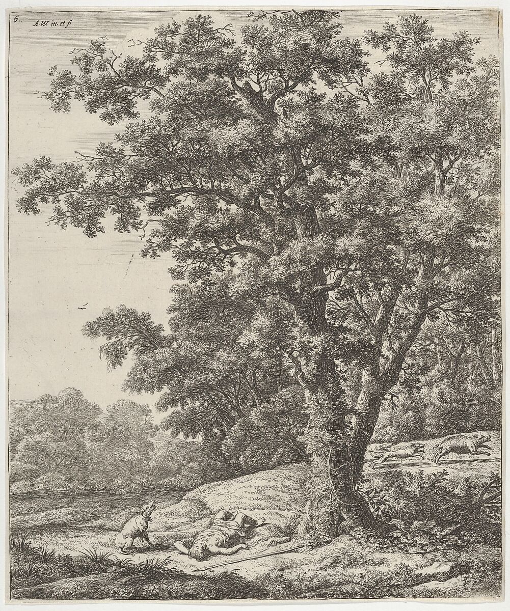 Landscape with the Death of Adonis, from the Series of Six Mythological Scenes, Anthonie Waterloo (Dutch, Lille 1609–1690 Utrecht), Etching 