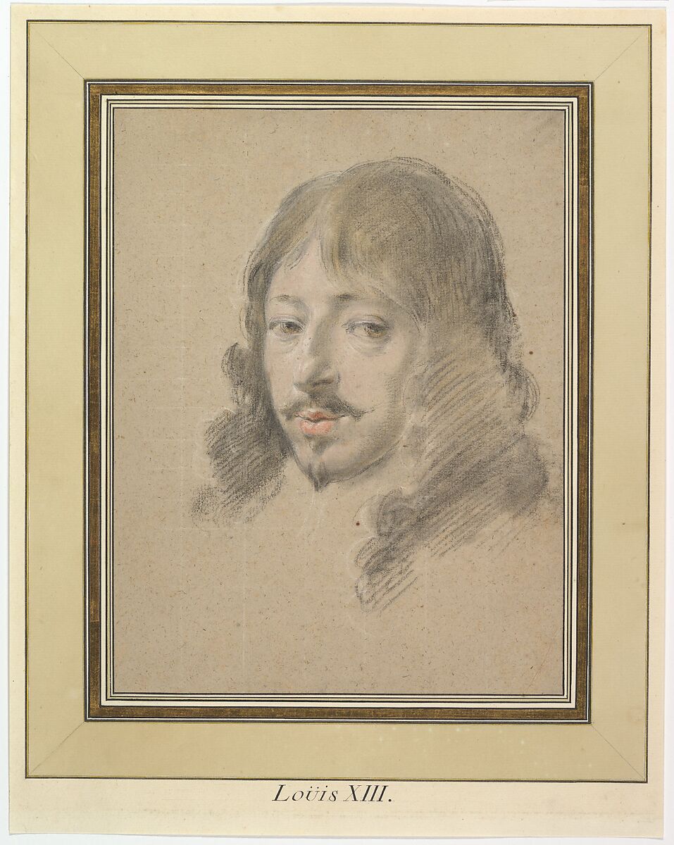 Portrait of Louis XIII, Simon Vouet (French, Paris 1590–1649 Paris), Black and white chalk with touches of pastel on light brown paper 