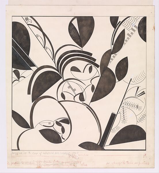 Design for Cover of Catalogue of Exhibition of Industrial Arts, 1929, William Addison Dwiggins (American, Martinsville, Ohio 1880–1956 Hingham, Massachusetts), Drawing: pen and black ink; overlay: graphite
