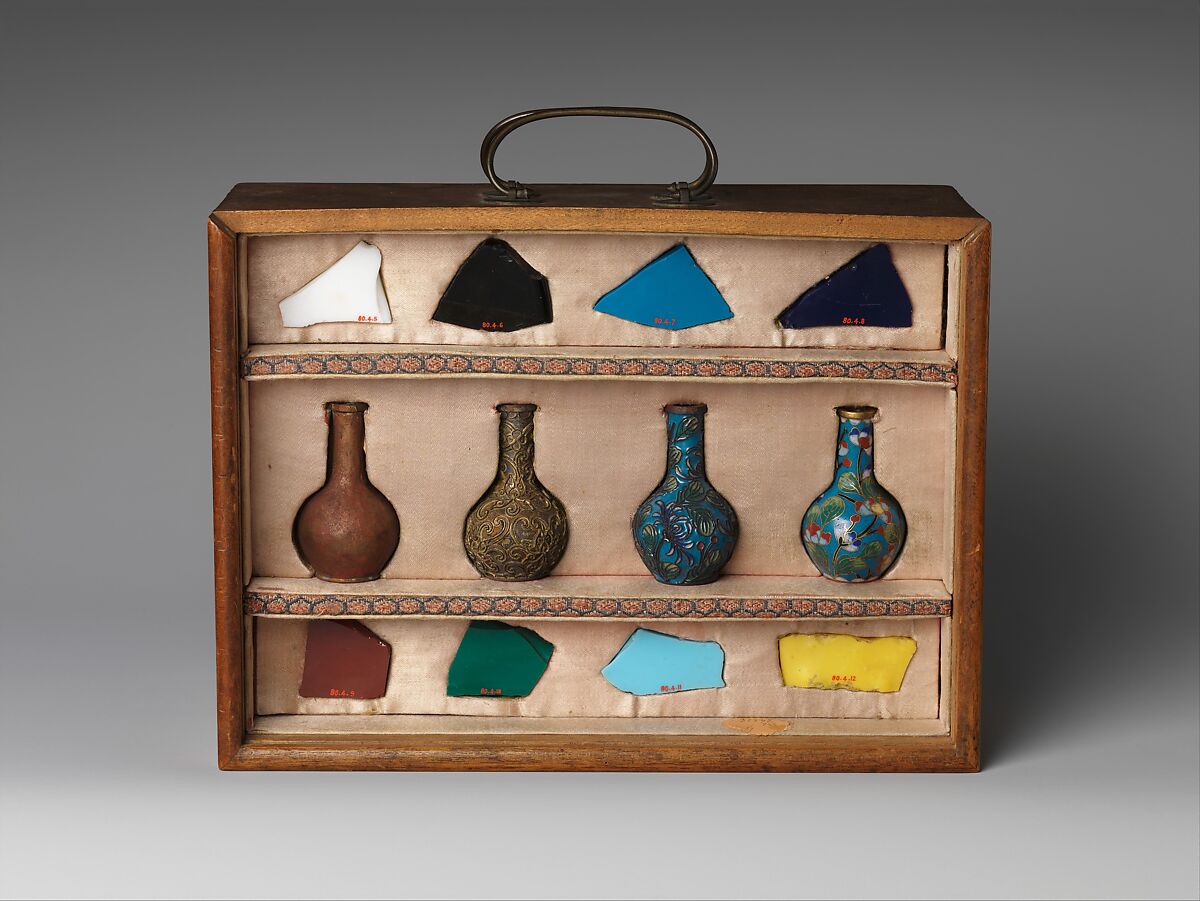 Vase from sample set of Chinese cloisonné, Cloisonné enamel, copper alloy, glass, China