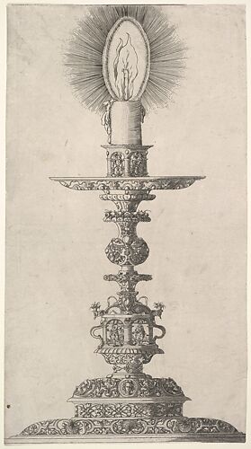 Candlestick with Lighted Candle from: Insigne Ac Plane Novum Opus Cratero graphicum; Ein new kunnstbuch (...) von allerley trinnckgeschiren Credenntzen unnd Bechernn (...)