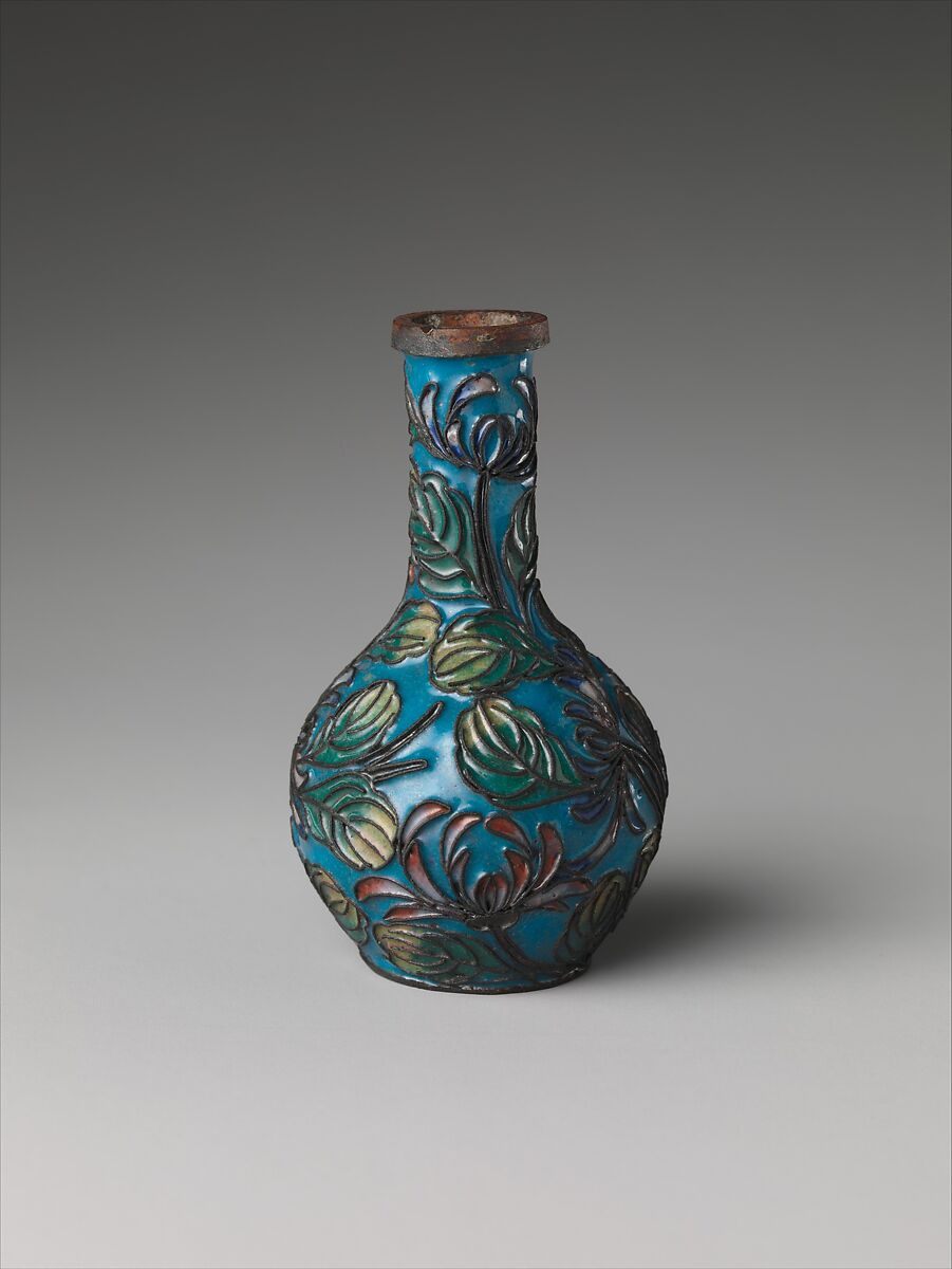 Vase from sample set of Chinese cloisonné, Cloisonné enamel, copper alloy, glass, China