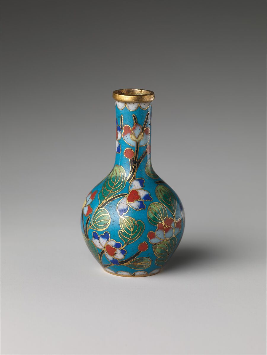 Vase from sample set of Chinese cloisonné, Cloisonné enamel, copper alloy, glass, China