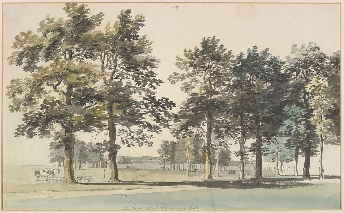 The Moat Island, Windsor Great Park, Thomas Sandby (British, baptized Nottingham 1723–1798 Windsor), Watercolor, pen and gray ink, graphite 