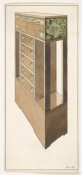 Peacock Cupboard for The Living Room and the Hall (Bradley House, "Ladies' Home Journal," XIX, March 1902), William Henry Bradley (American, Boston, Massachusetts 1868–1962 La Mesa, California), Watercolor and black ink 