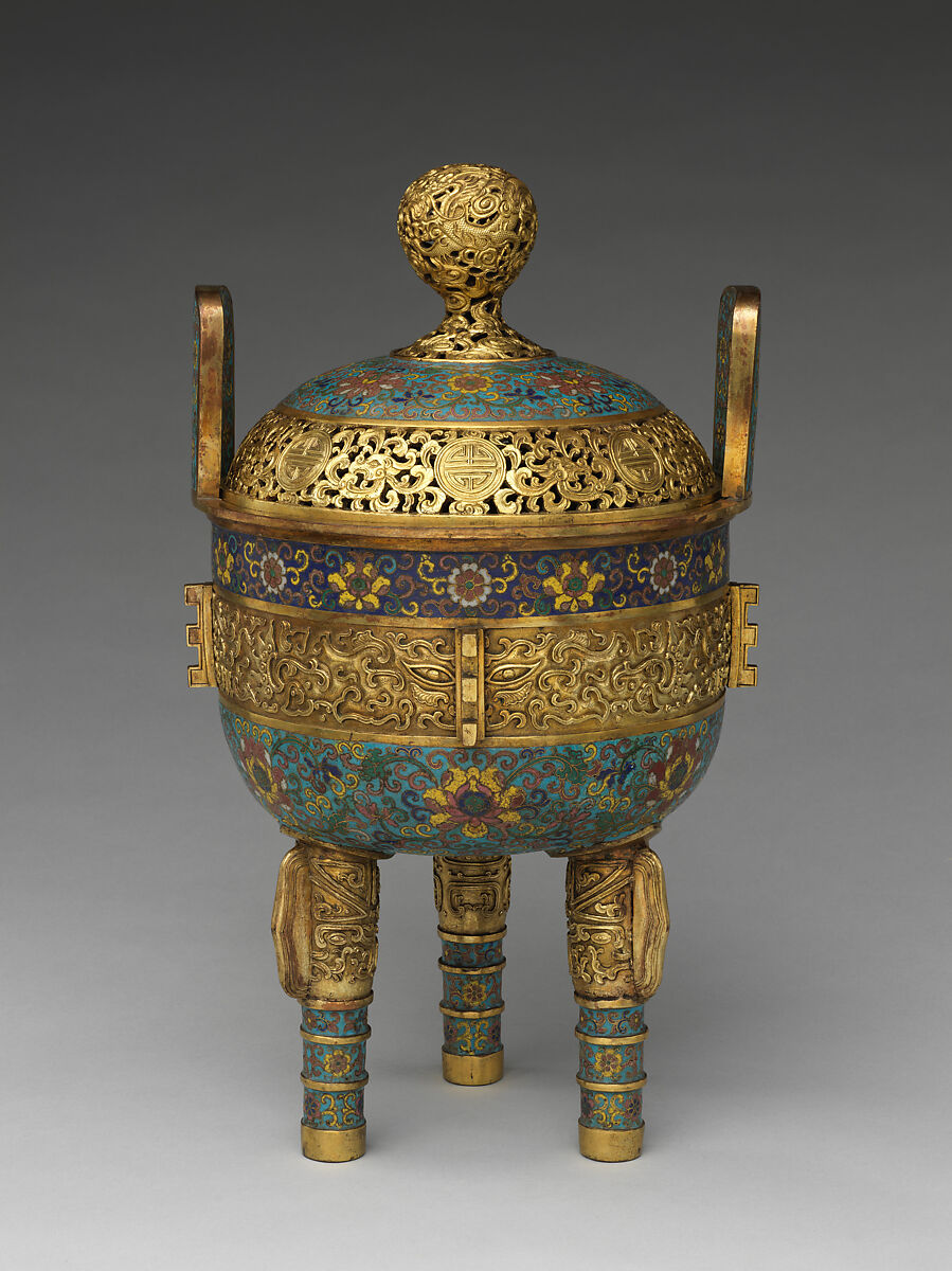 One of a Pair of Incense Burners, Cloisonné enamel, copper, and bronze, China 