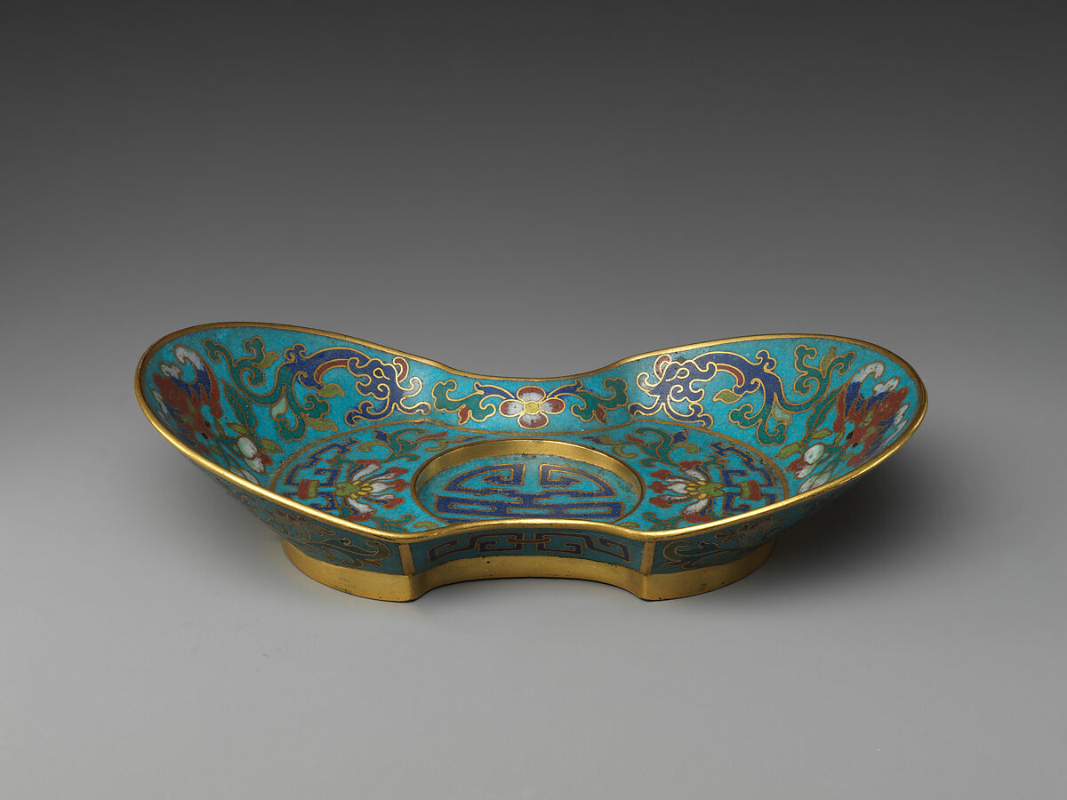 Saucer in the shape of an ingot, Cloisonné enamel, China 