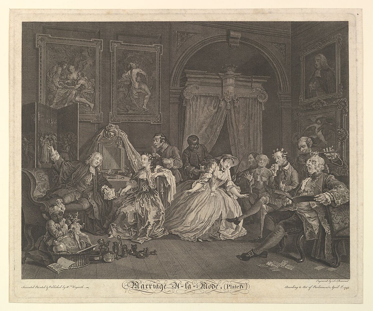 Marriage A-la-Mode, Plate IV, Simon Francis Ravenet, the elder (French, Paris 1706–1774 London), Etching and engraving; third state of three 