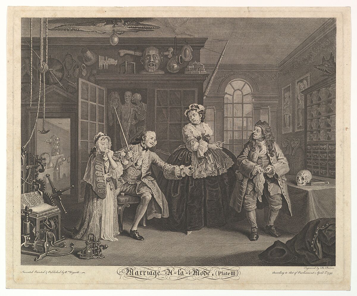 Marriage A-la-Mode, Plate III, Bernard Baron (French, Paris 1696–1762 London), Etching and engraving; second state of three 